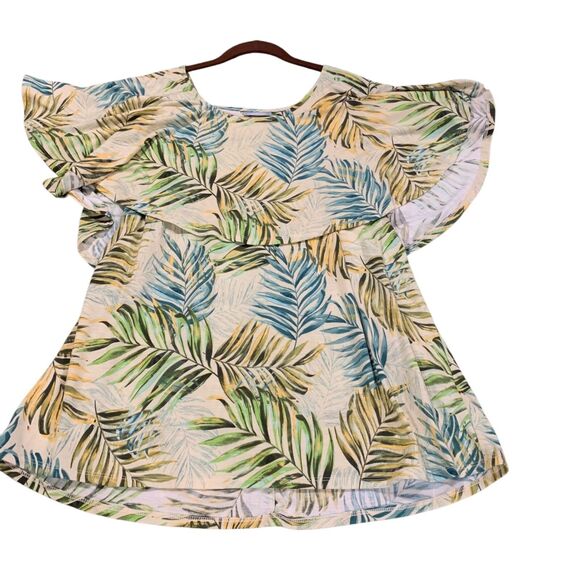 Catherines Womens Tropical Palm Print Short Sleeve Resort Top 14/16W Beach Boho - Picture 1 of 5